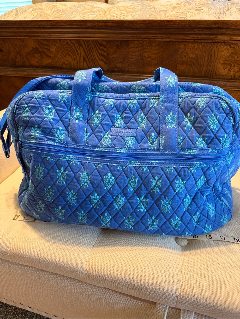 Vera Bradley Blue Quilted Travel Bag with Teal Pattern